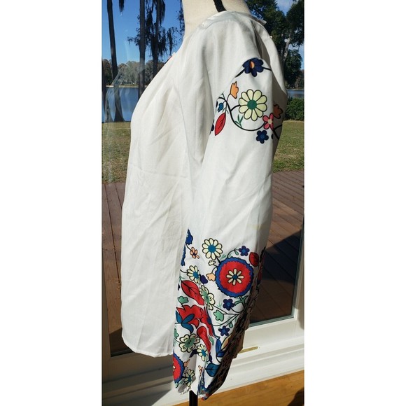 OC Order Plus White w/Floral Raglan Puff Long Sleeve Blouse Size Small Button-up - Picture 2 of 8